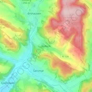 Carte topographique Wilbich, altitude, relief