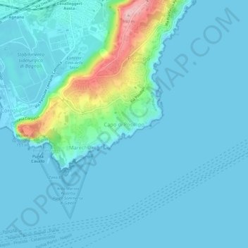 Carte topographique Capo di Posillipo, altitude, relief