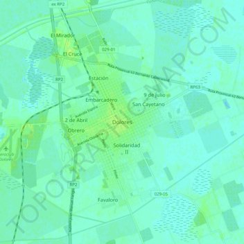 Carte topographique Dolores, altitude, relief