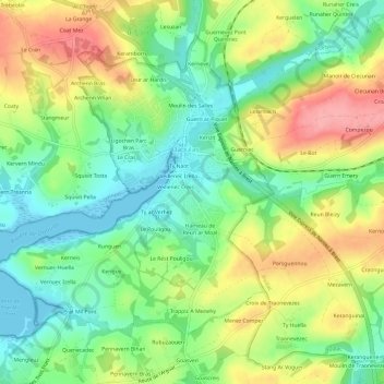 Carte topographique Veillenec Bras, altitude, relief