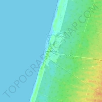 Carte topographique Praia da Tocha, altitude, relief