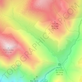 Carte topographique Coma de Vaca, altitude, relief