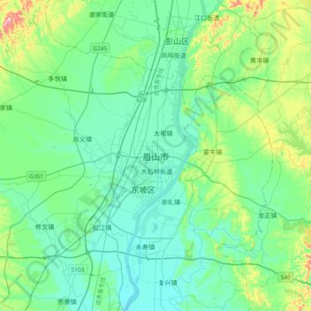 Carte topographique Meishan, altitude, relief