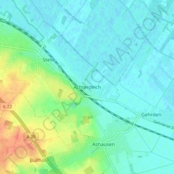 Carte topographique Achterdeich, altitude, relief