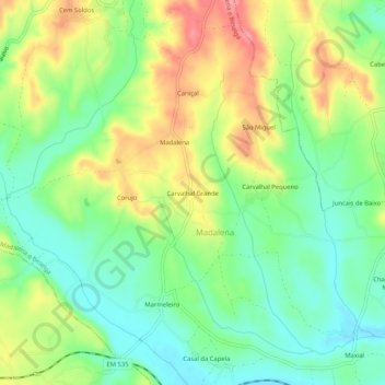 Carte topographique Carvalhal Grande, altitude, relief