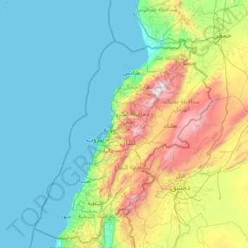 Carte topographique Caza de Kesrouane, altitude, relief