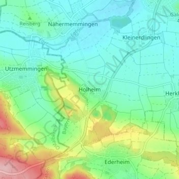 Carte topographique Holheim, altitude, relief