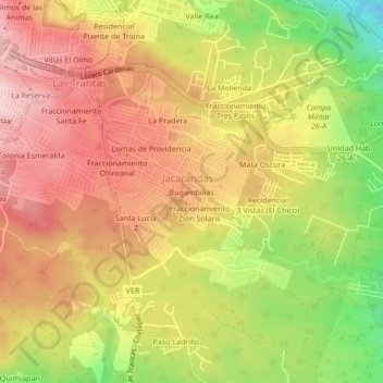 Carte topographique Bugambilias, altitude, relief