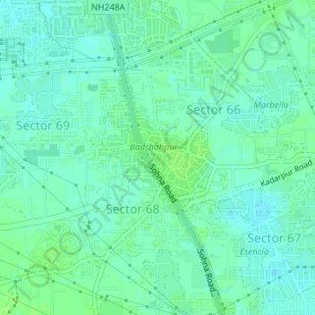 Carte topographique Badshahpur, altitude, relief