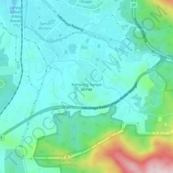 Carte topographique Kampung Sungai Samak, altitude, relief