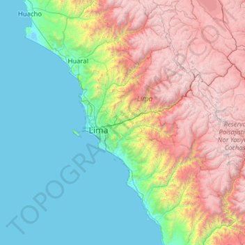 Carte topographique Provincia de Lima, altitude, relief