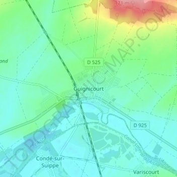 Carte topographique Guignicourt, altitude, relief