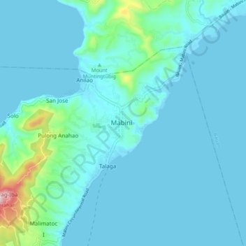 Carte topographique Mabini, altitude, relief