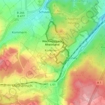 Carte topographique Kommern-Süd, altitude, relief