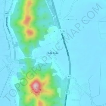Carte topographique Balik Bukit, altitude, relief