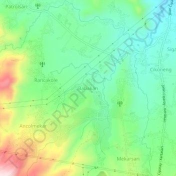 Carte topographique Babakan, altitude, relief