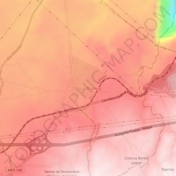 Carte topographique Cruz Blanca, altitude, relief