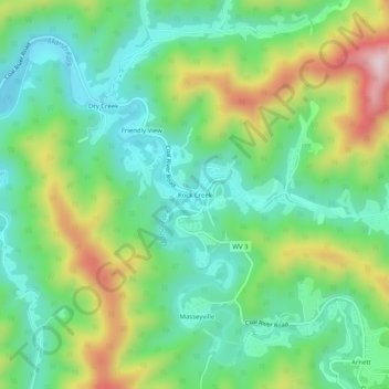 Carte topographique Rock Creek, altitude, relief