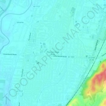 Carte topographique Pleasure Ridge Park, altitude, relief