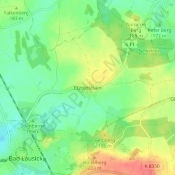 Carte topographique Etzoldshain, altitude, relief