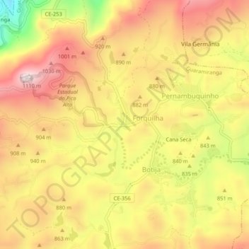 Carte topographique Guarajá, altitude, relief