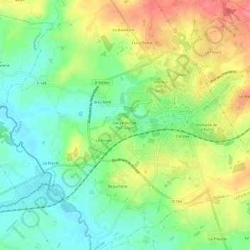 Carte topographique Les Jardins de Puy-Guyon, altitude, relief