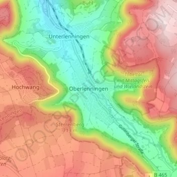 Carte topographique Oberlenningen, altitude, relief