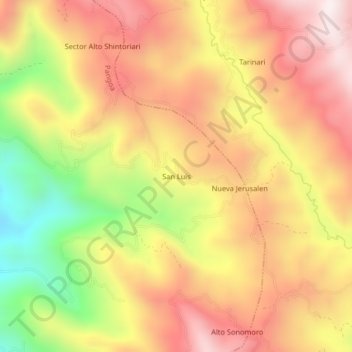 Carte topographique San Luis, altitude, relief