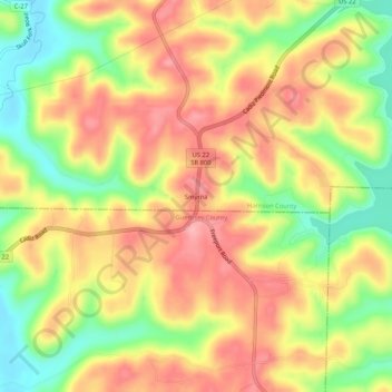 Carte topographique Smyrna, altitude, relief