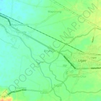 Carte topographique Binatagan, altitude, relief