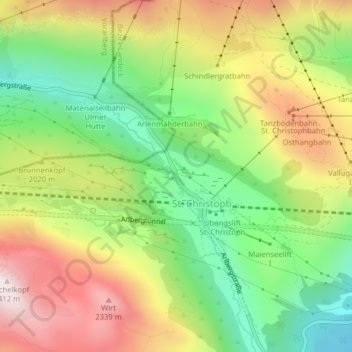 Carte topographique Arlberg, altitude, relief