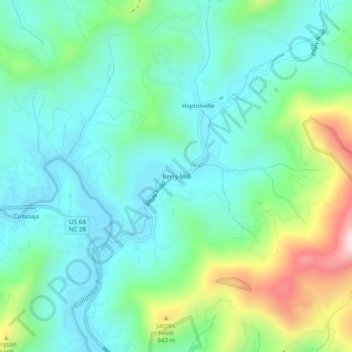 Carte topographique Berry Mill, altitude, relief