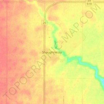 Carte topographique Shaughnessy, altitude, relief