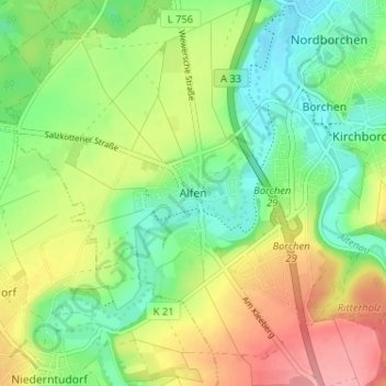 Carte topographique Alfen, altitude, relief