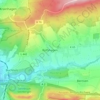 Carte topographique Rolfshagen, altitude, relief
