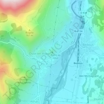 Carte topographique Mont d'Osse, altitude, relief