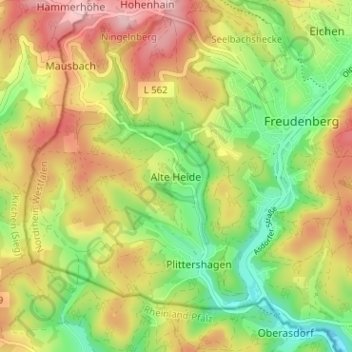 Carte topographique Alte Heide, altitude, relief