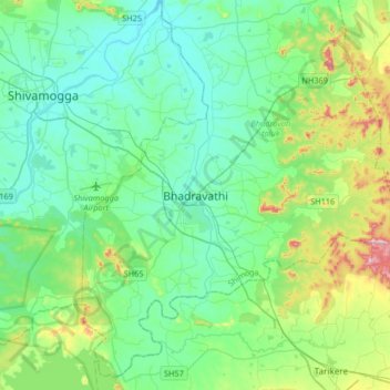 Carte topographique Bhadravathi, altitude, relief