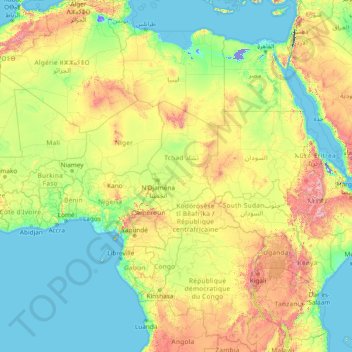 Carte topographique Afrique, altitude, relief