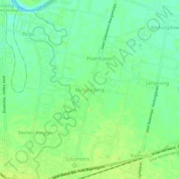 Carte topographique Mulyoagung, altitude, relief