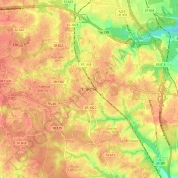 Carte topographique Chester, altitude, relief