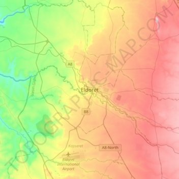 Carte topographique Eldoret, altitude, relief
