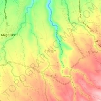 Carte topographique Pacheco, altitude, relief