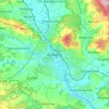 Carte topographique Amberg, altitude, relief