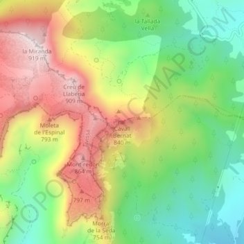 Carte topographique Cavall Bernat, altitude, relief