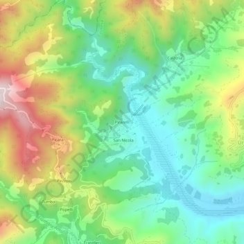 Carte topographique Pirarelli, altitude, relief