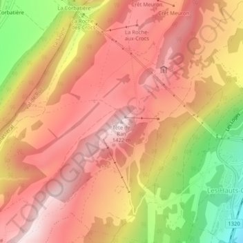 Carte topographique Tête de Ran, altitude, relief