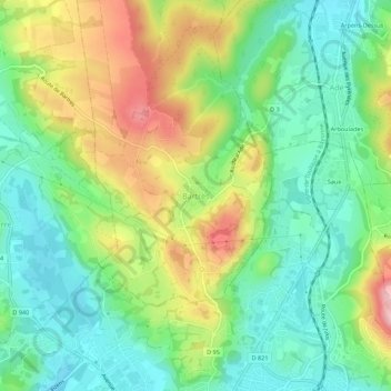 Carte topographique Bartrès, altitude, relief