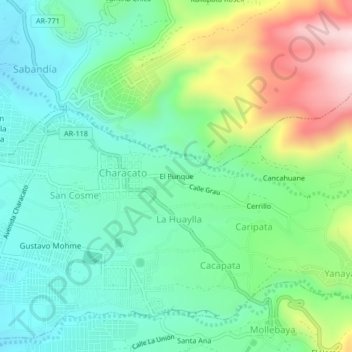 Carte topographique El Punque, altitude, relief