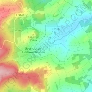 Carte topographique Ilbeshausen, altitude, relief